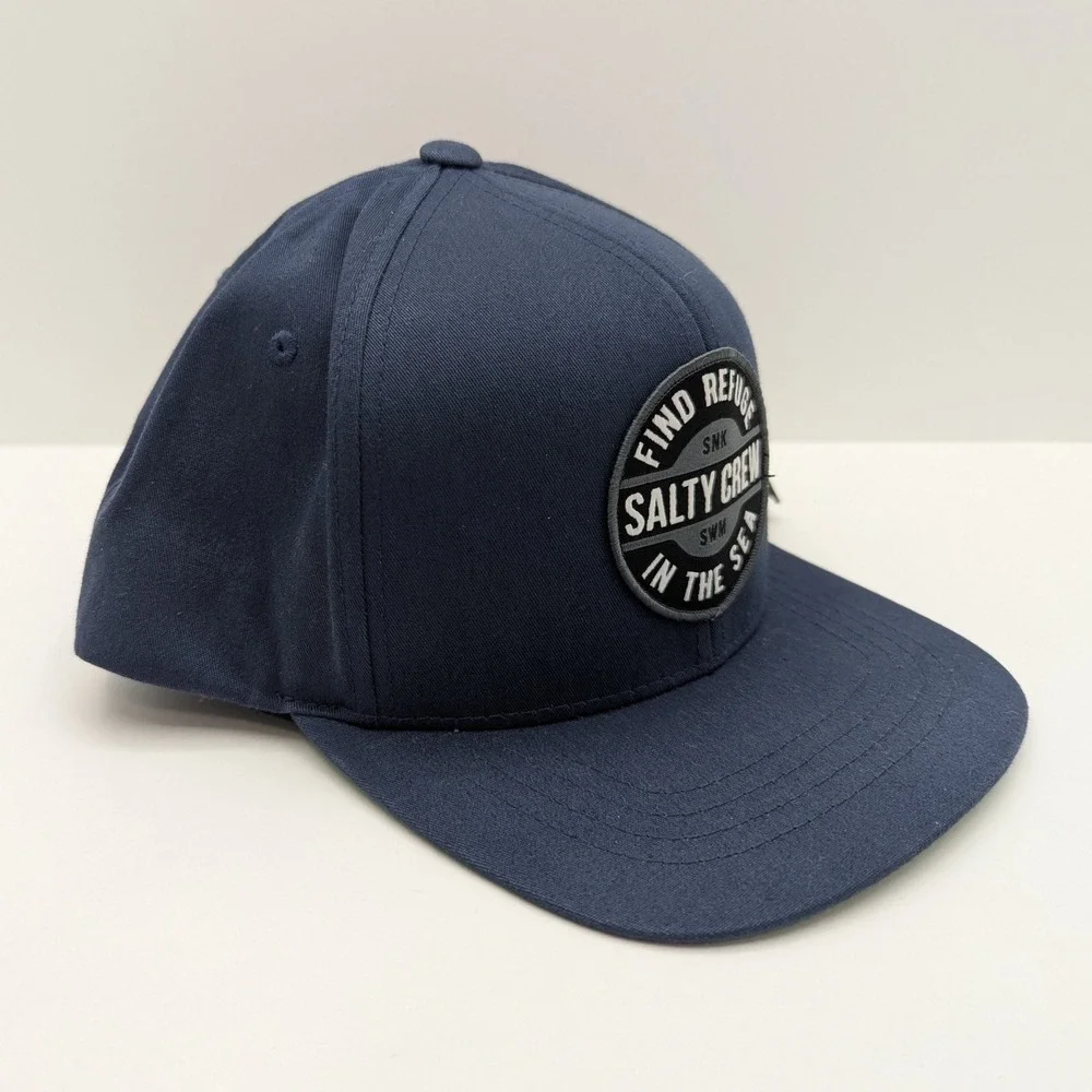 Salty Crew Landing Kids 6‎ Panel Navy Blue Snapback Hat Round Patch One Size NWT